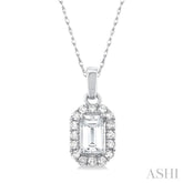 5x3 MM Octagonal Shape White Topaz and 1/20 Ctw Single Cut Diamond Halo Semi-Precious Pendant with Chain in 10K White Gold